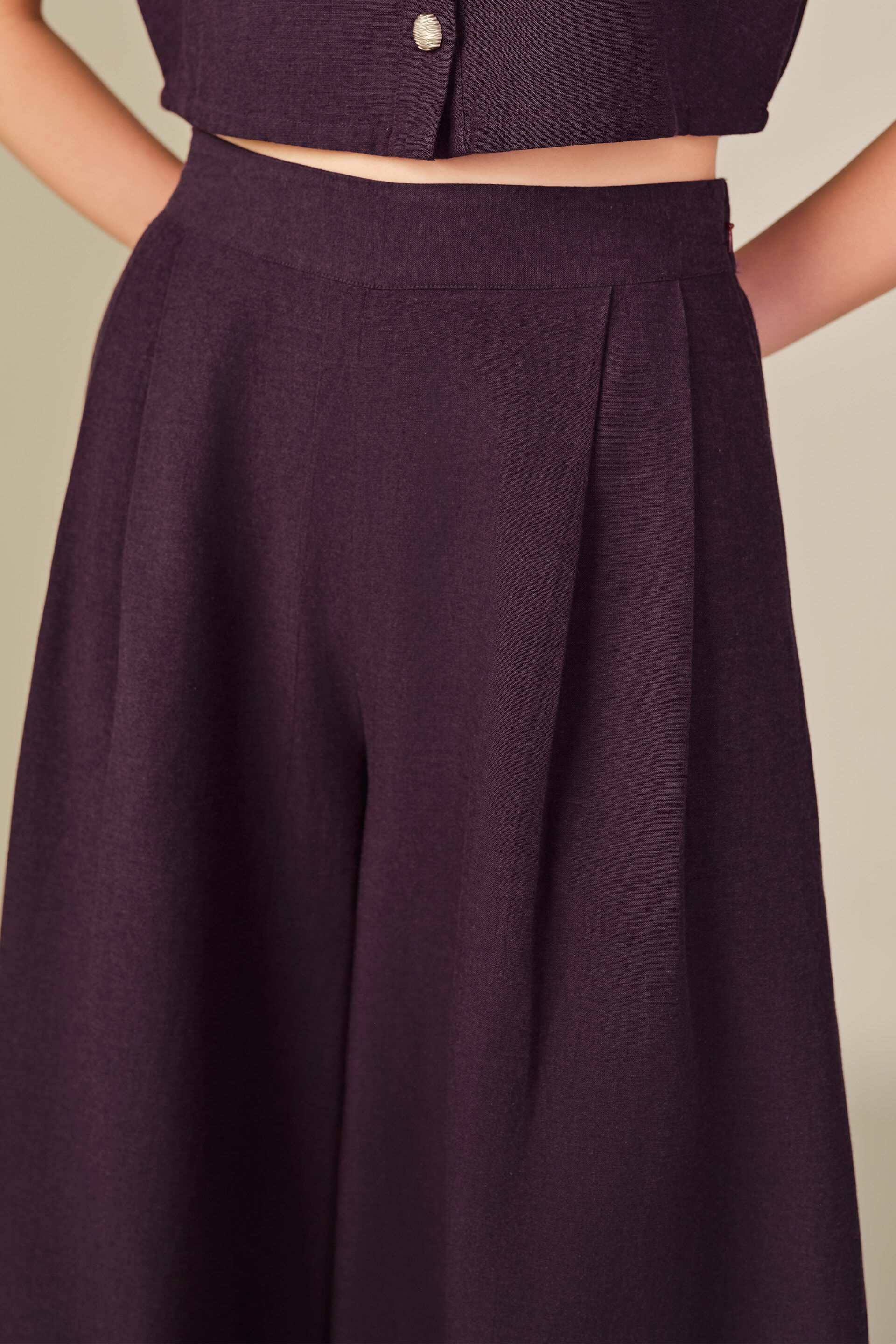 Dual Tone Flared Trousers in Wine, Wine, image 2